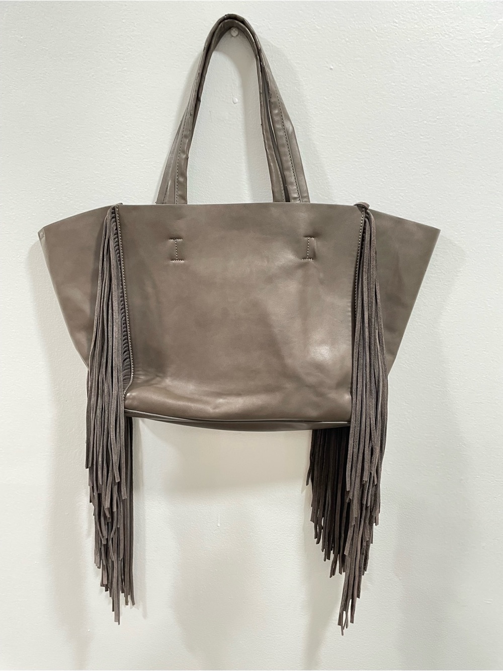 Remi & Reid Taupe Fringe Leather Bohemian Tote - Women
